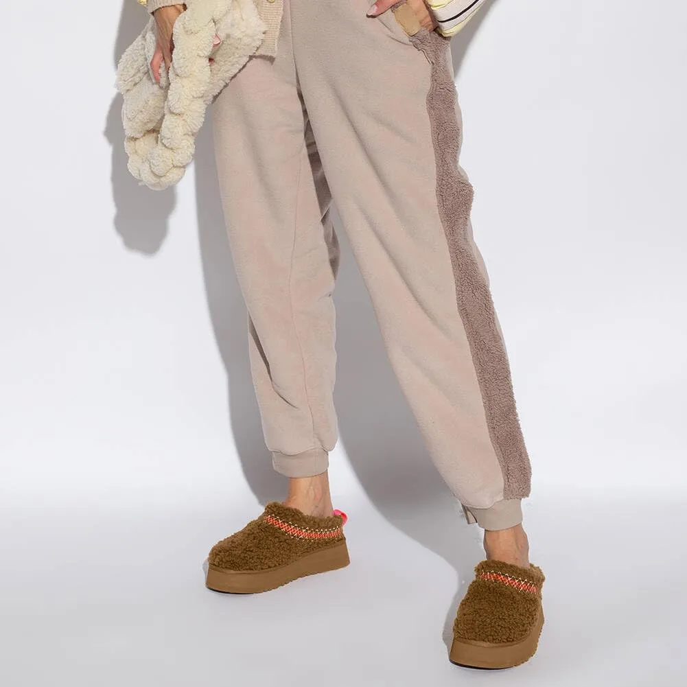 Platform Braid Slippers Mini Slippers Boots with Plush Fleece Lining Fuzzy Anti-Slip Snow Platform Slippers for Women