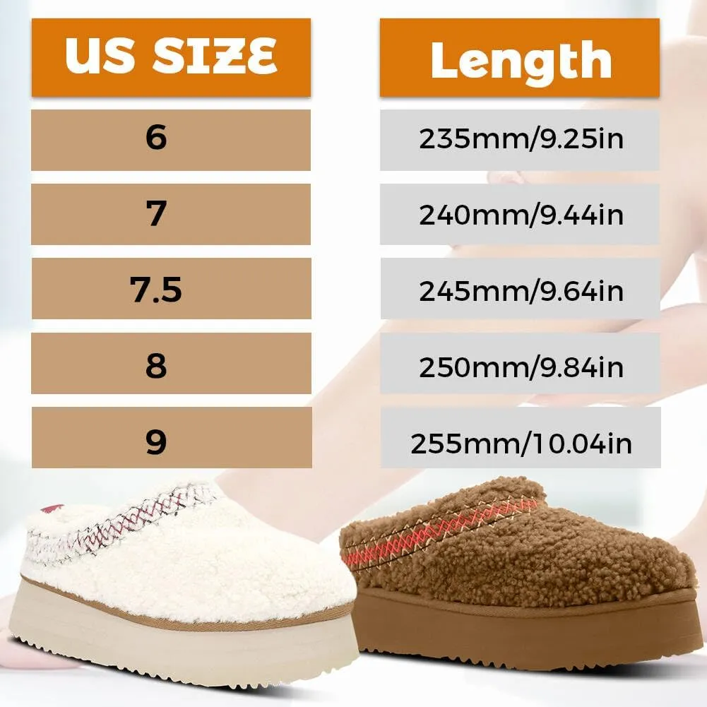 Platform Braid Slippers Mini Slippers Boots with Plush Fleece Lining Fuzzy Anti-Slip Snow Platform Slippers for Women