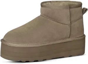 Platform Mini Boots for Women Suede Upper Winter Boots Warm Fur Fleece Lined Anti-Slip Sole Short Ankle Snow Boots for Indoor & Outdoor