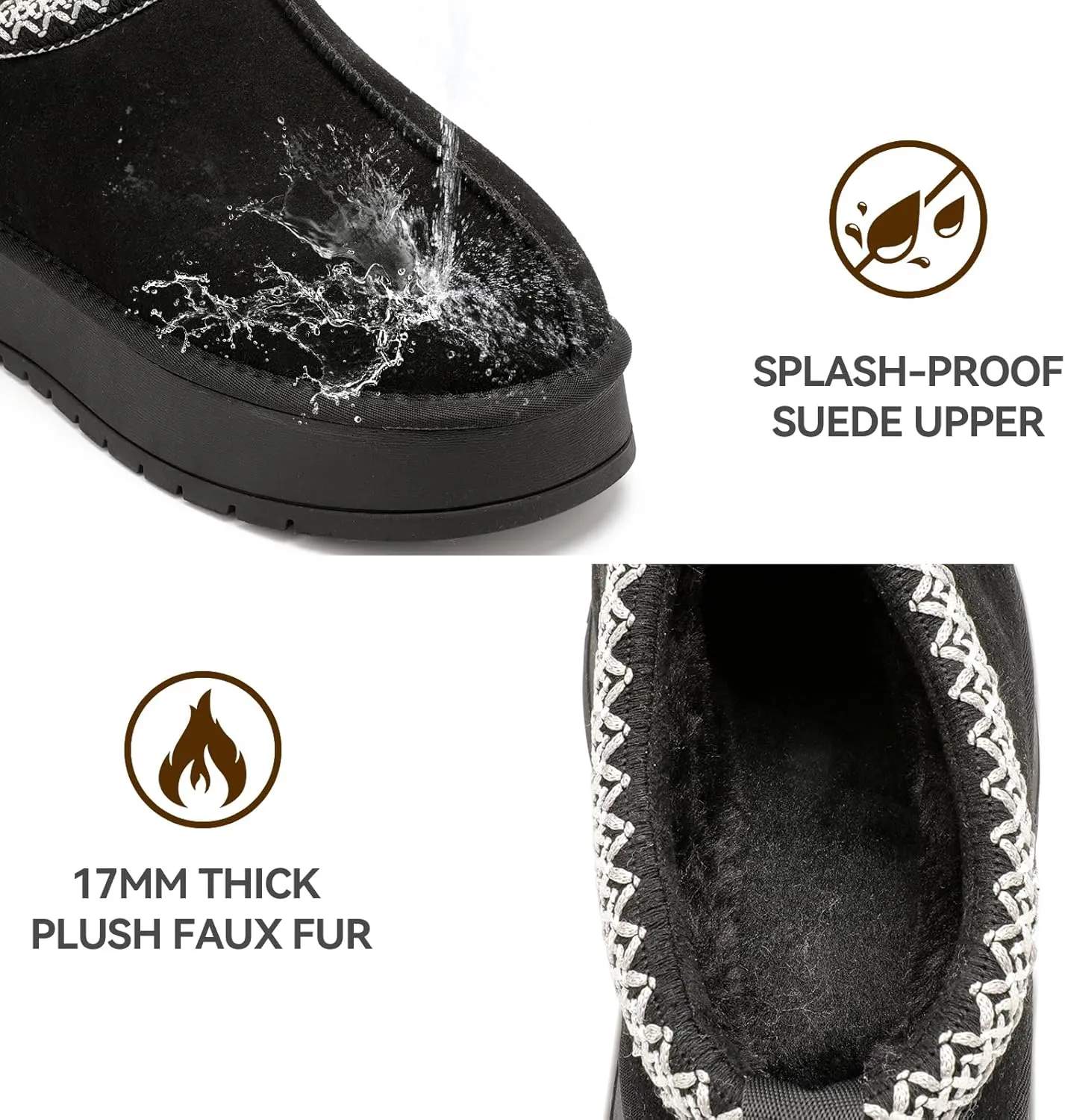 Platform Slippers for Women Winter Snow Mini Boots Suede Warm Lined Shoes Short Ankle Anti-Slip Platform Boots Slip on Home Fuzzy Slippers for Indoor Outdoor