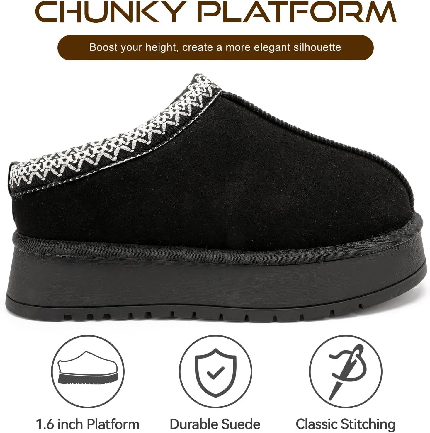 Platform Slippers for Women Winter Snow Mini Boots Suede Warm Lined Shoes Short Ankle Anti-Slip Platform Boots Slip on Home Fuzzy Slippers for Indoor Outdoor
