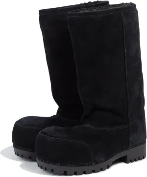 Platform Snow Boots for Women Suede Classic Fur Hippy Mid Calf Winter Boots Slip On High Boots Comfortable Chunky Trending Shoes Biege