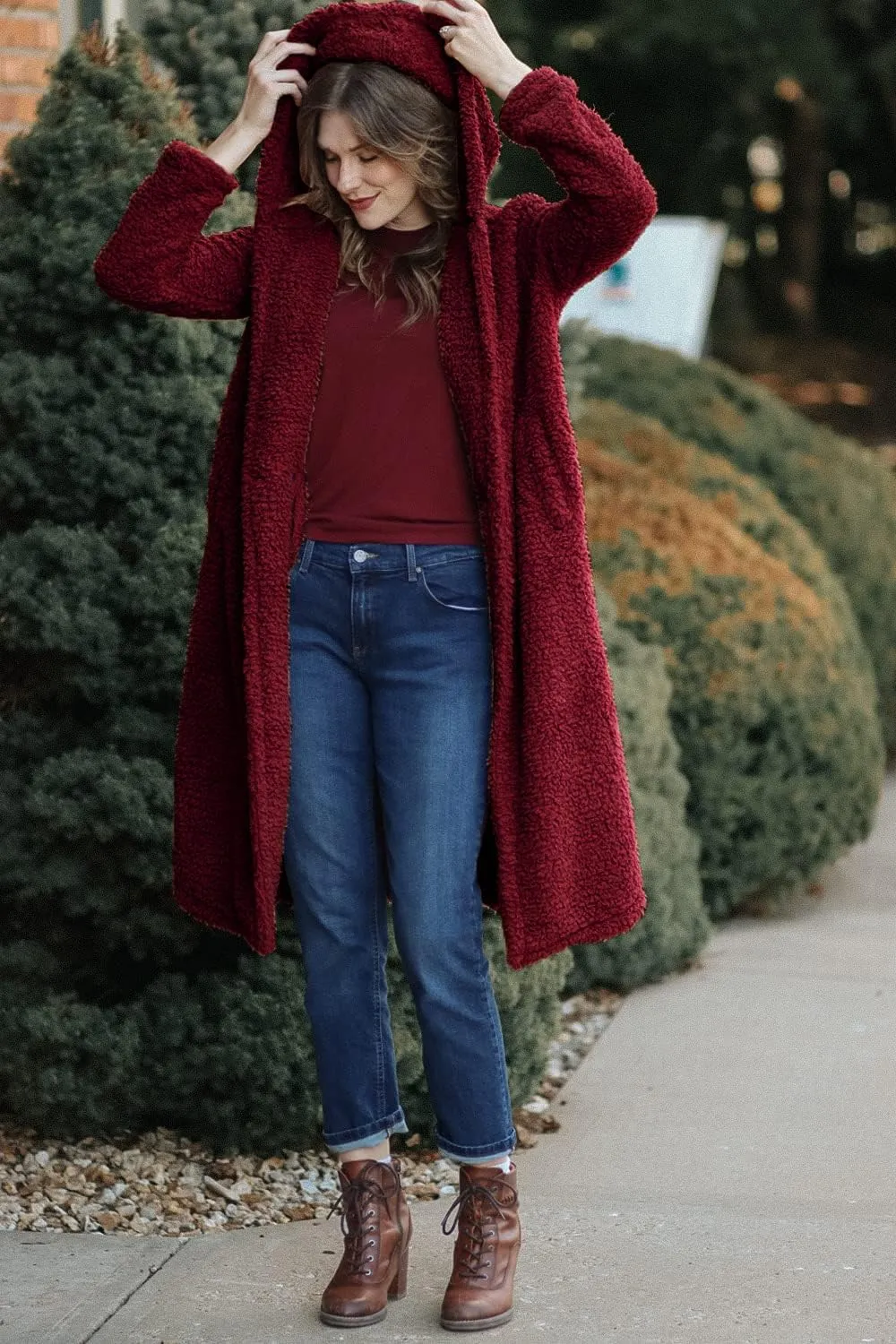 PRETTYGARDEN Women's Fashion Winter Coats Fuzzy Fleece Long Hooded Jackets Button Down Faux Fur Warm Outerwear