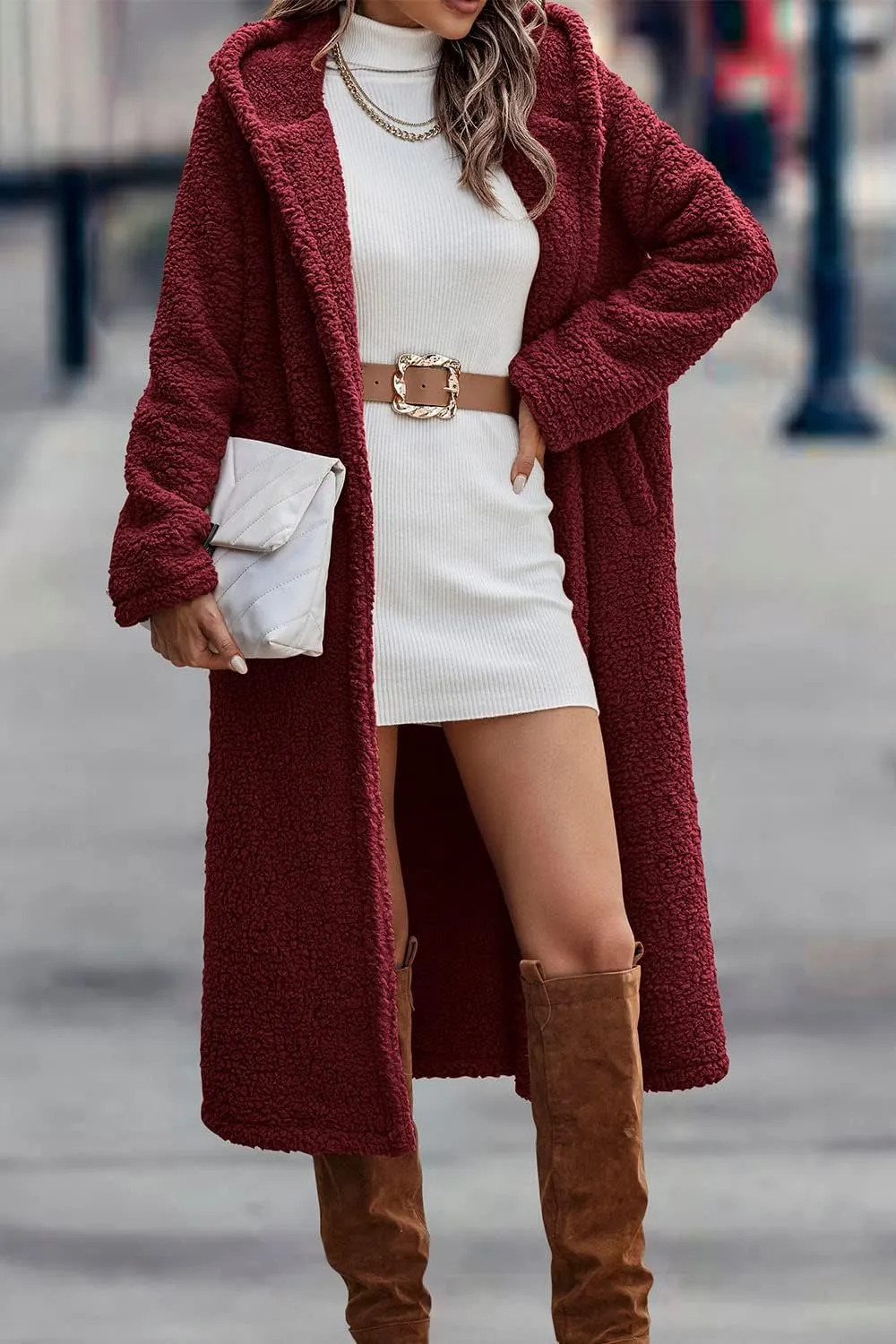 PRETTYGARDEN Women's Fashion Winter Coats Fuzzy Fleece Long Hooded Jackets Button Down Faux Fur Warm Outerwear