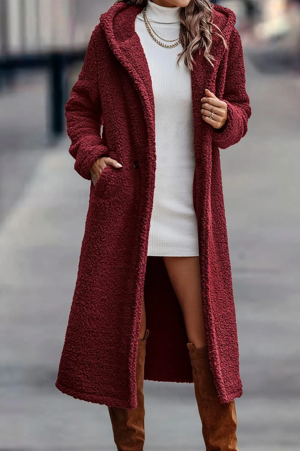 PRETTYGARDEN Women's Fashion Winter Coats Fuzzy Fleece Long Hooded Jackets Button Down Faux Fur Warm Outerwear