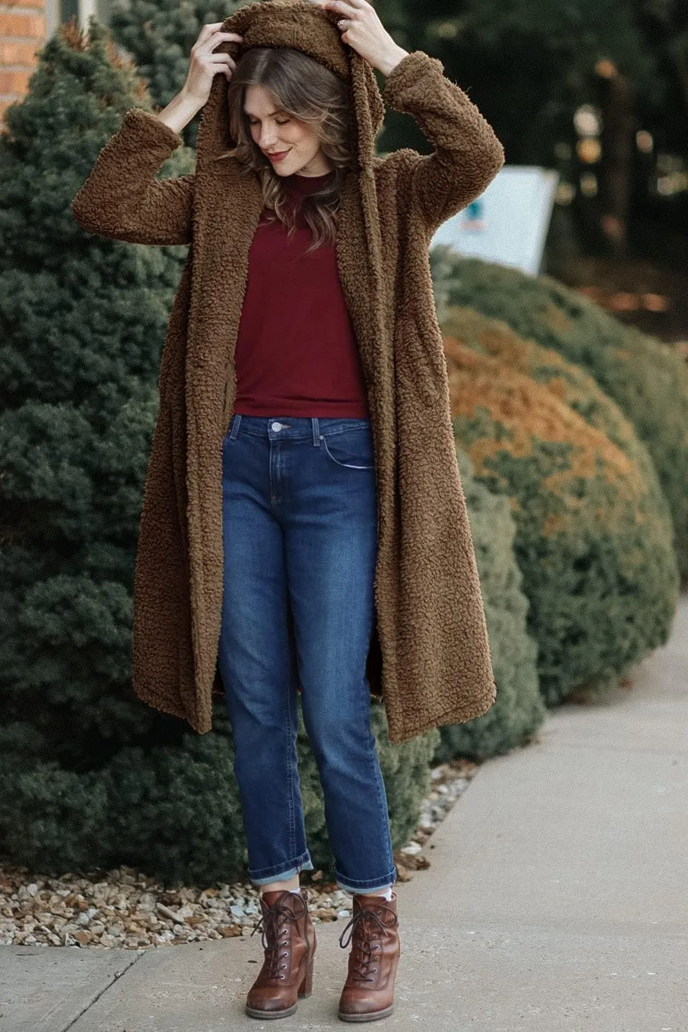 PRETTYGARDEN Women's Fashion Winter Coats Fuzzy Fleece Long Hooded Jackets Button Down Faux Fur Warm Outerwear