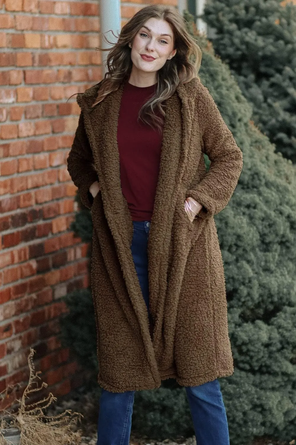 PRETTYGARDEN Women's Fashion Winter Coats Fuzzy Fleece Long Hooded Jackets Button Down Faux Fur Warm Outerwear