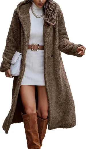 PRETTYGARDEN Women's Fashion Winter Coats Fuzzy Fleece Long Hooded Jackets Button Down Faux Fur Warm Outerwear