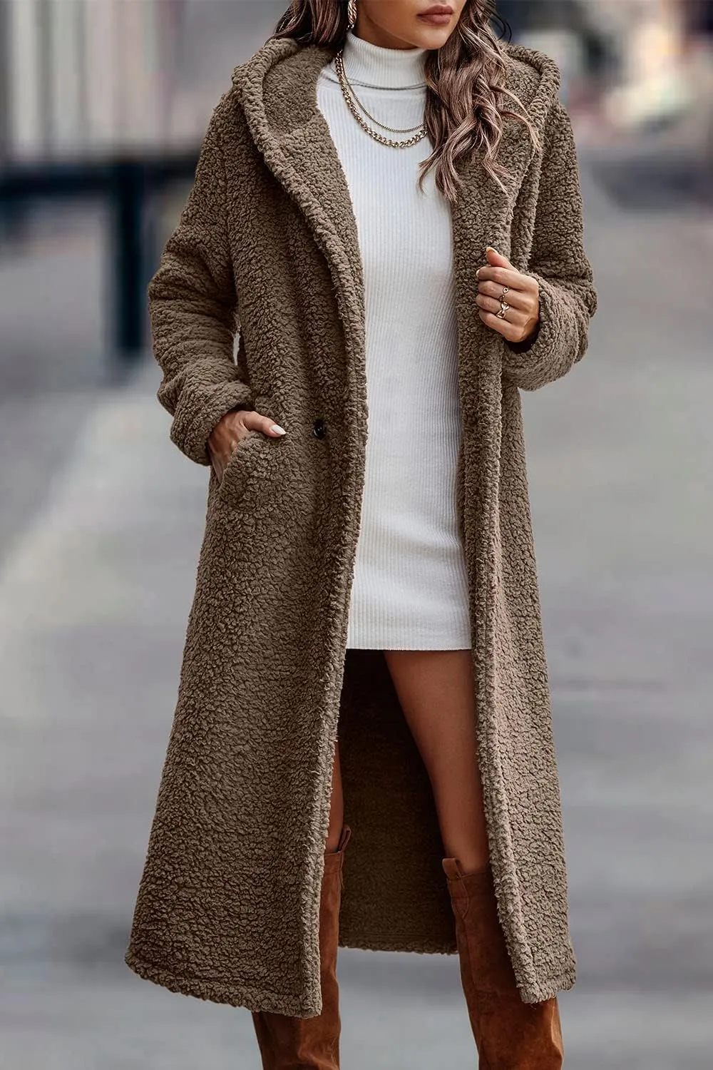 PRETTYGARDEN Women's Fashion Winter Coats Fuzzy Fleece Long Hooded Jackets Button Down Faux Fur Warm Outerwear