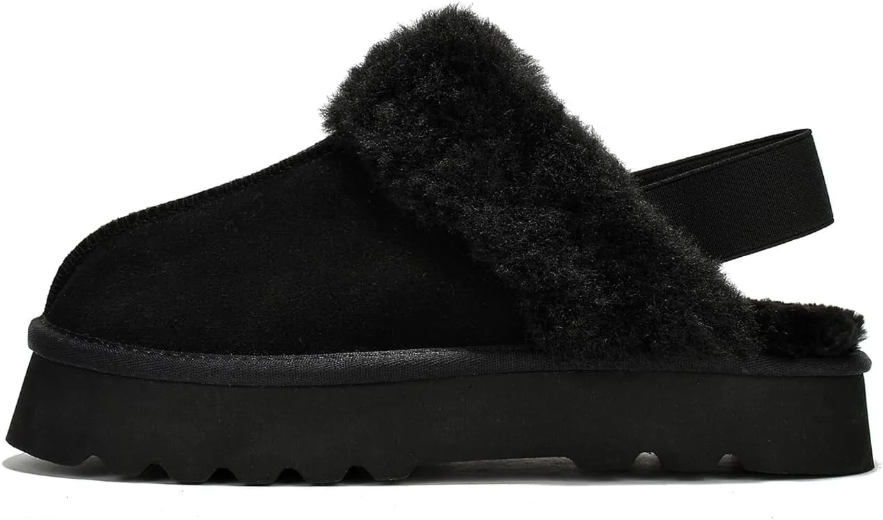 Project Cloud Genuine Suede Slippers for Women Indoor & Outdoor Disquette Womens Sandals Memory Foam Clogs for Women Shoes - Fur Water-Resistant House Shoes for Women Footwear (Slingy)