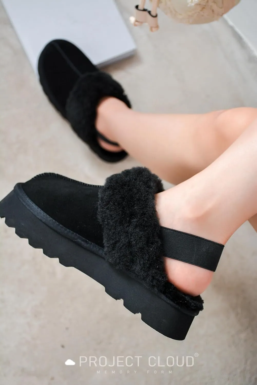 Project Cloud Genuine Suede Slippers for Women Indoor & Outdoor Disquette Womens Sandals Memory Foam Clogs for Women Shoes - Fur Water-Resistant House Shoes for Women Footwear (Slingy)