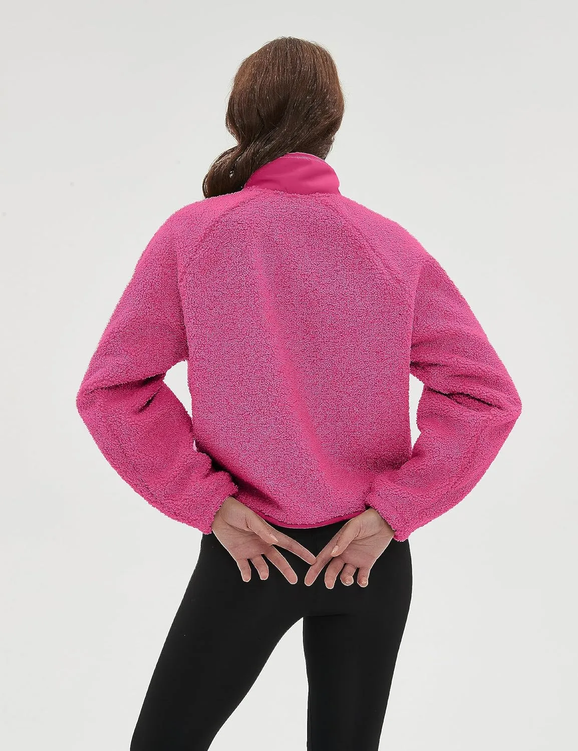 QIBABU Womens Fuzzy Fleece Jacket Long Sleeve Winter Short Coats Warm Button Down Sherpa Fleece Jackets Shacket