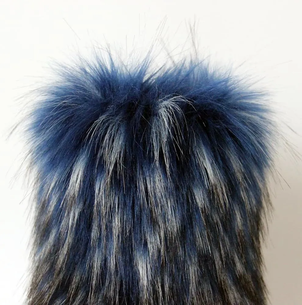QMFUR Women's Furry Faux Fur Boots Fuzzy Fluffy Mid Calf Snow Boots Suede Warm Fur Lined Booties Flat Fashion Boots