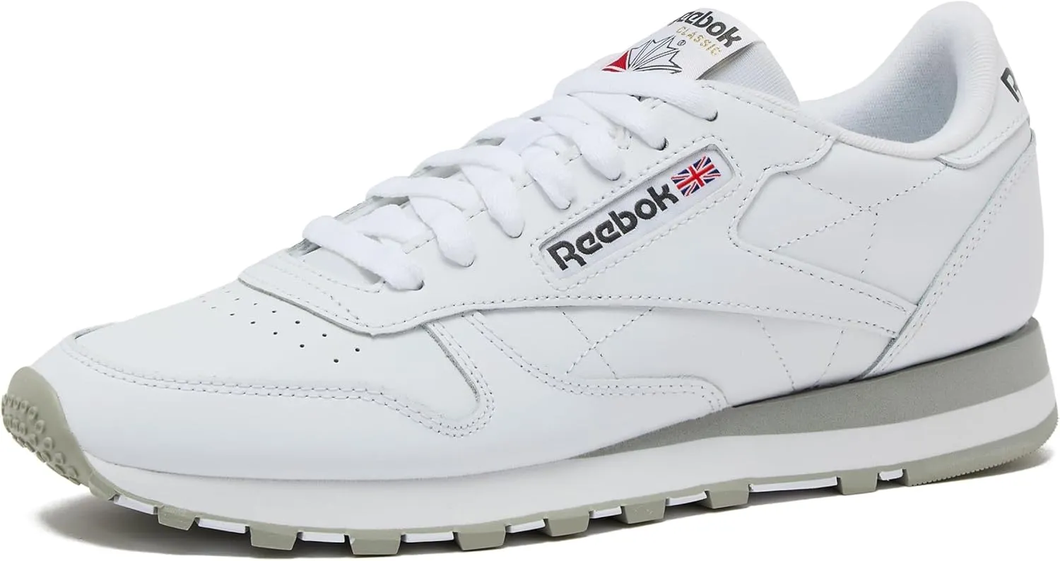 Reebok Classic Leather Sneakers Black Tennis Mens Shoes, Footwear White/Pure Grey3/Pure Grey, 4.5