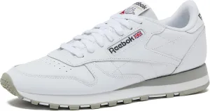 Reebok Classic Leather Sneakers Black Tennis Mens Shoes, Footwear White/Pure Grey3/Pure Grey, 4.5
