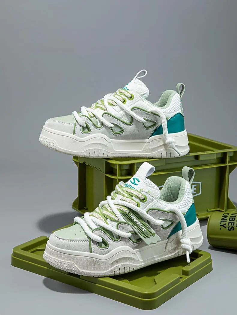 Retro Double-Lace Sneakers - Women & Girls Classic Chunky Cute Shoes with Durable Rubber Sole, Breathable Cushioned Design for Campus Life, Beach Travel, Y2K Kawaii Streetwear, Comfy Everyday