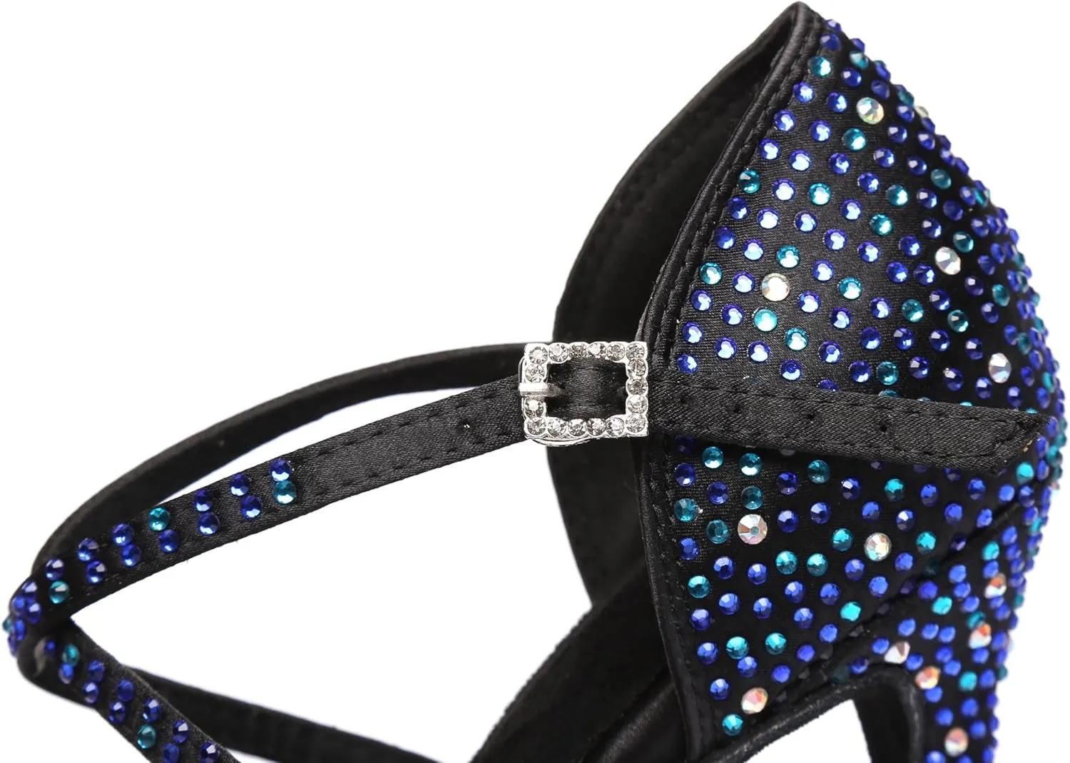Rhinestones Dance Shoes for Women,Black Satin Salsa Latin Swing Ballroom Heels,Glitter Sandals with Kitten Heel,for Evening/Wedding/Party
