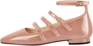 richealnini Mary Jane Shoes Women Low Block Heel Square Toe Flats Patent Leather Pumps Wedding Dress