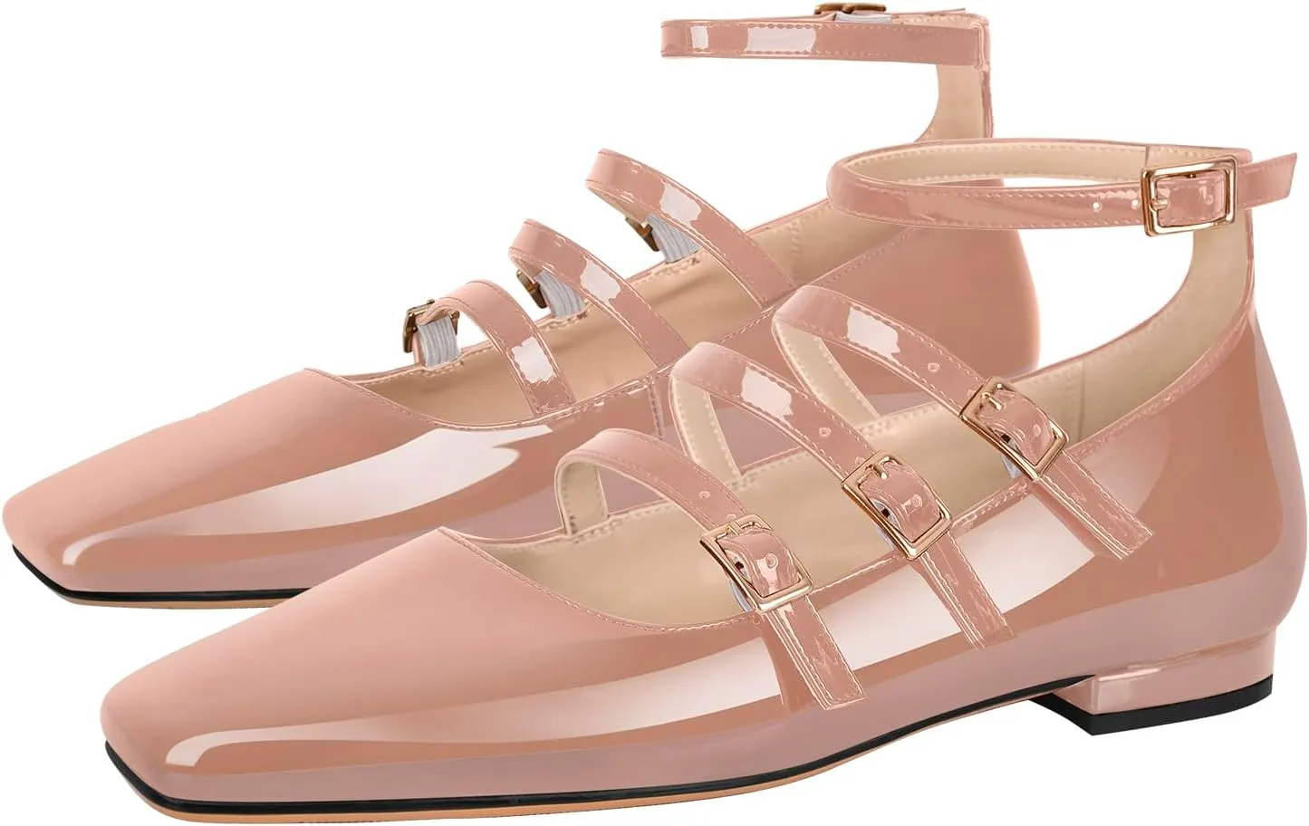 richealnini Mary Jane Shoes Women Low Block Heel Square Toe Flats Patent Leather Pumps Wedding Dress