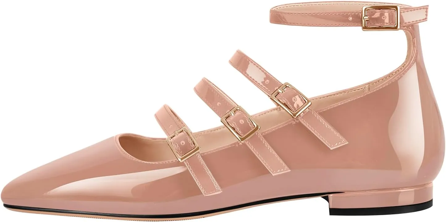 richealnini Mary Jane Shoes Women Low Block Heel Square Toe Flats Patent Leather Pumps Wedding Dress