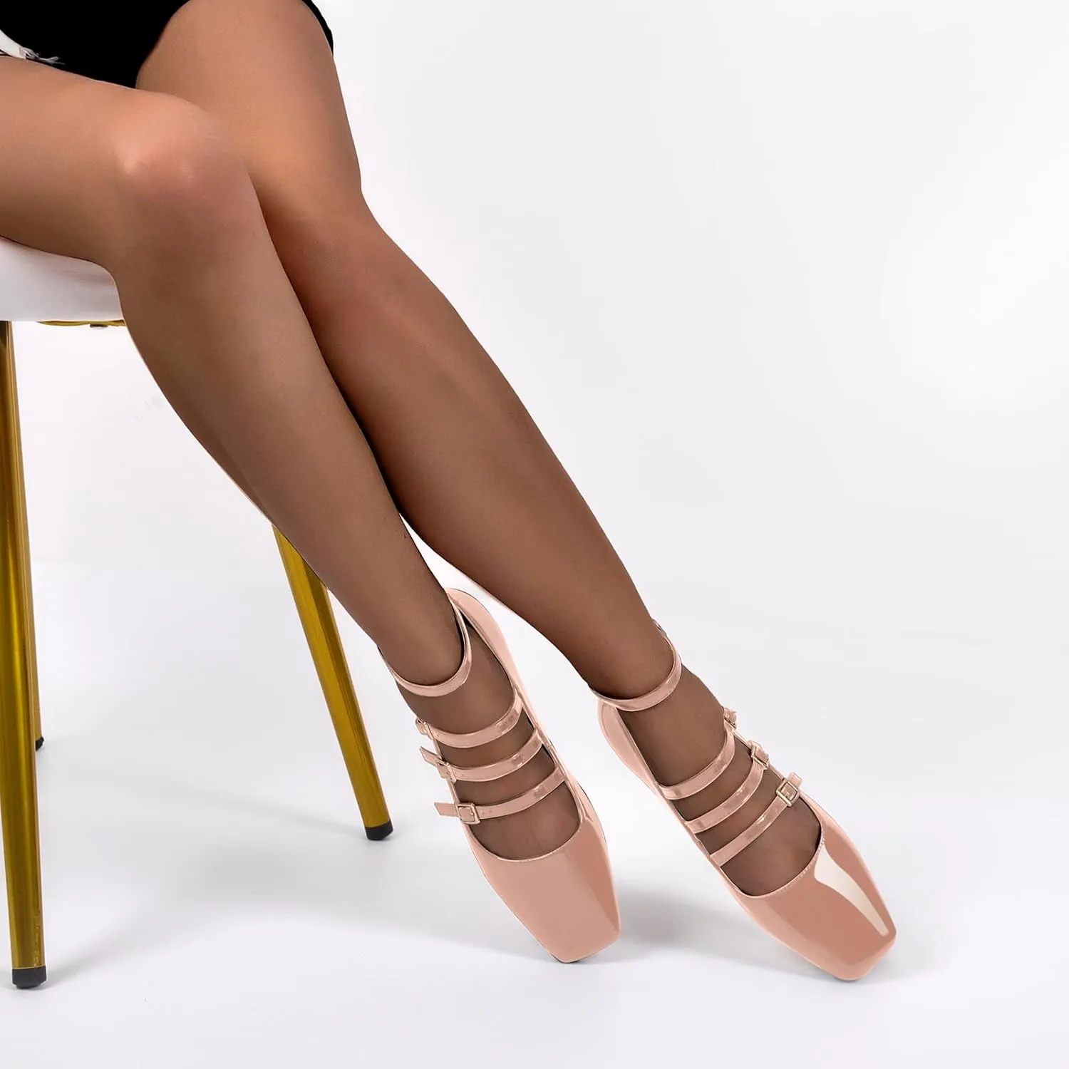 richealnini Mary Jane Shoes Women Low Block Heel Square Toe Flats Patent Leather Pumps Wedding Dress