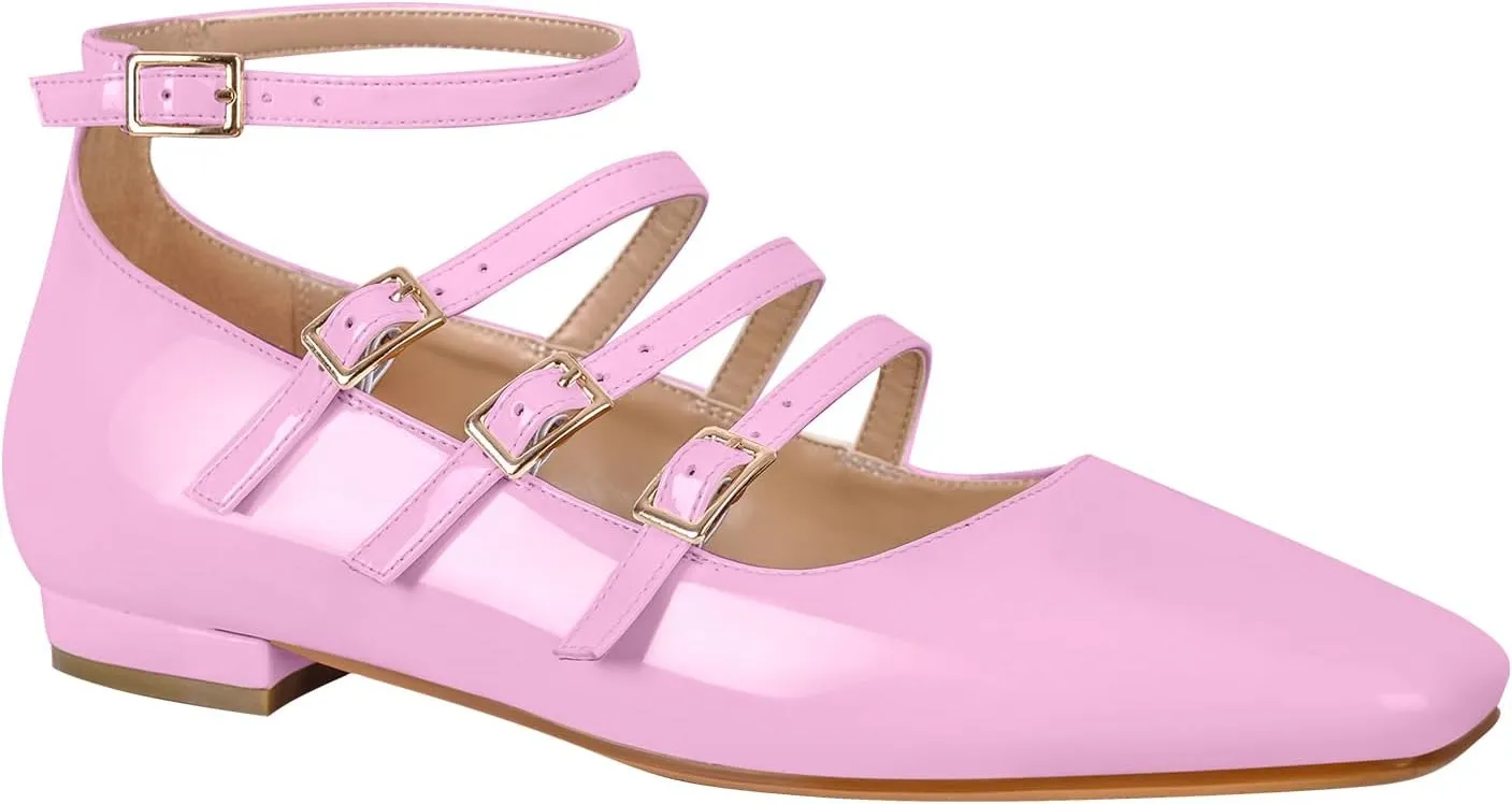 richealnini Mary Jane Shoes Women Low Block Heel Square Toe Flats Patent Leather Pumps Wedding Dress