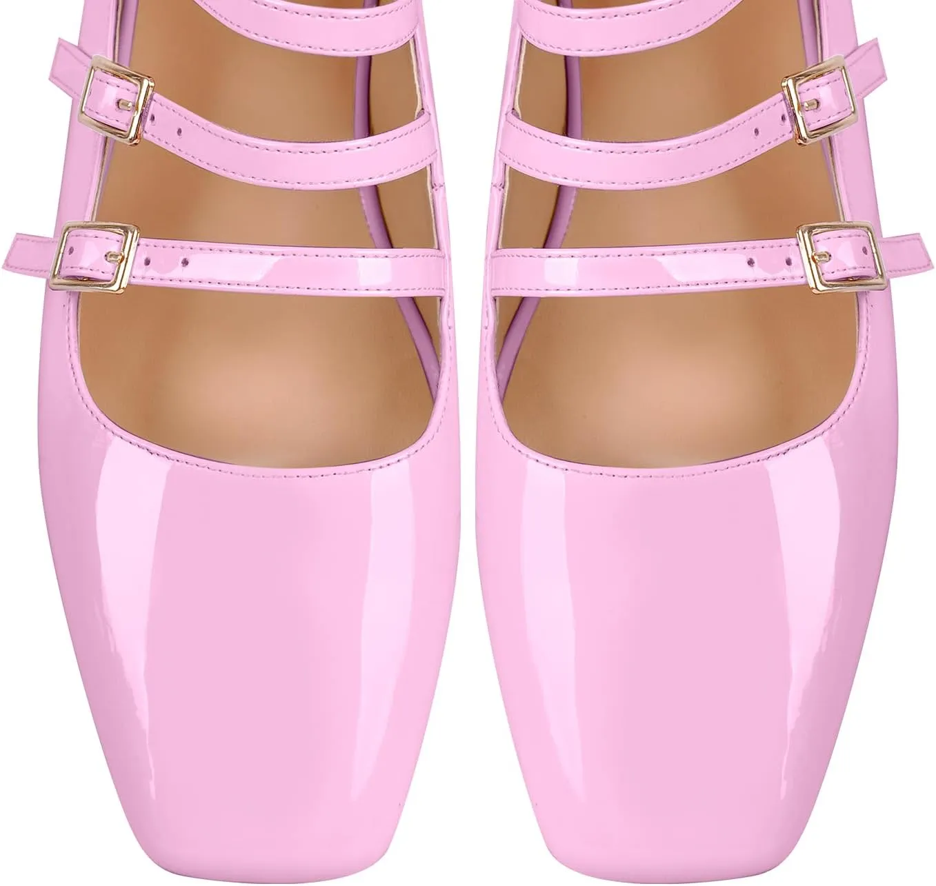 richealnini Mary Jane Shoes Women Low Block Heel Square Toe Flats Patent Leather Pumps Wedding Dress