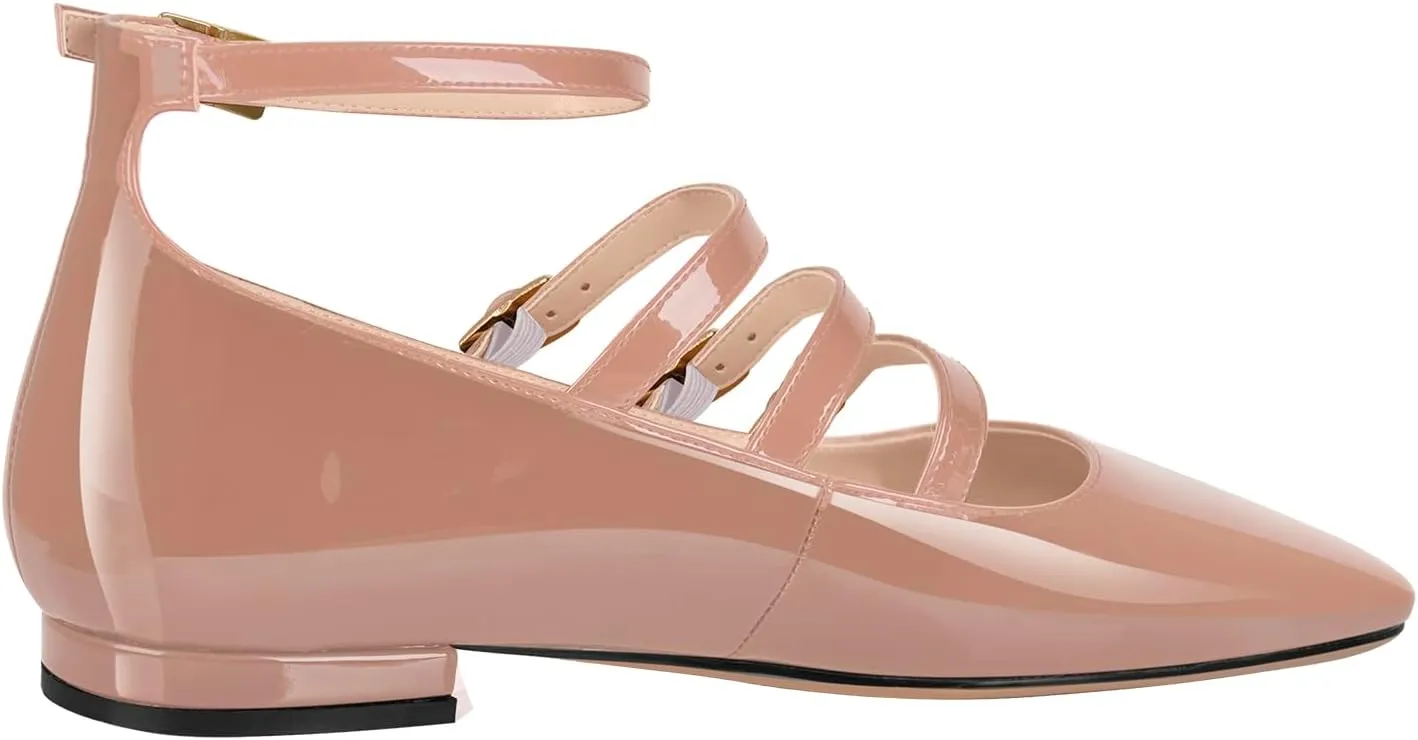 richealnini Mary Jane Shoes Women Low Block Heel Square Toe Flats Patent Leather Pumps Wedding Dress