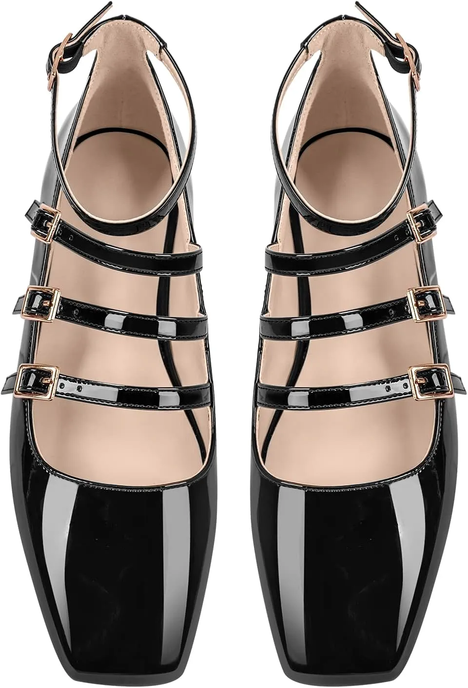 richealnini Mary Jane Shoes Women Low Block Heel Square Toe Flats Patent Leather Pumps Wedding Dress