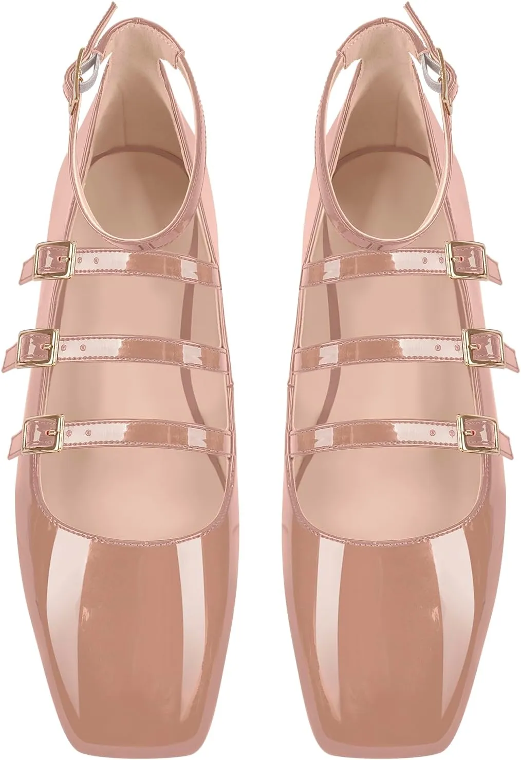 richealnini Mary Jane Shoes Women Low Block Heel Square Toe Flats Patent Leather Pumps Wedding Dress
