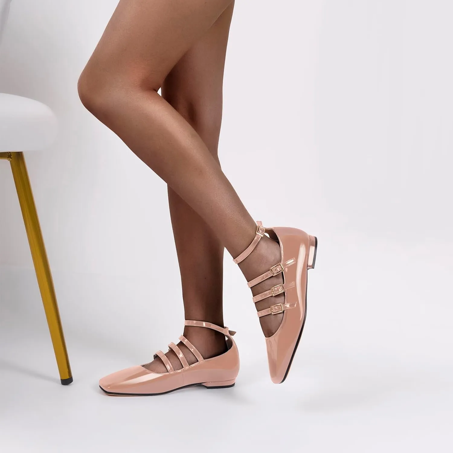 richealnini Mary Jane Shoes Women Low Block Heel Square Toe Flats Patent Leather Pumps Wedding Dress