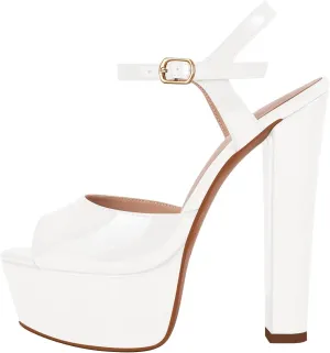 richealnini Peep Toe Platform Sandals for Women Buckle Up Block Heels