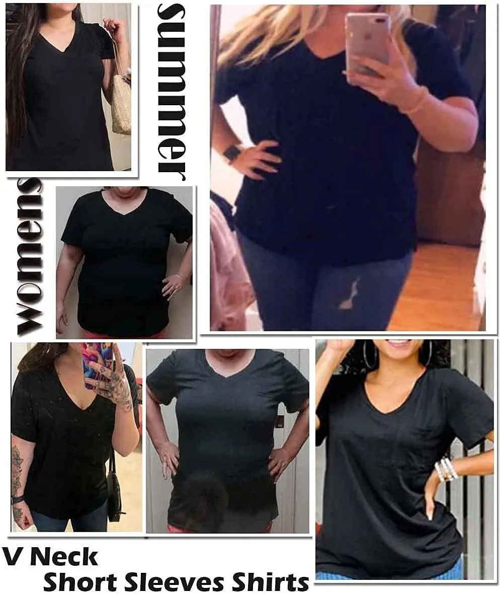 RITERA Plus Size Tops For Women Summer T Shirts V Neck Short Sleeve Casual Basic Tee with Front Pocket XL-5XL