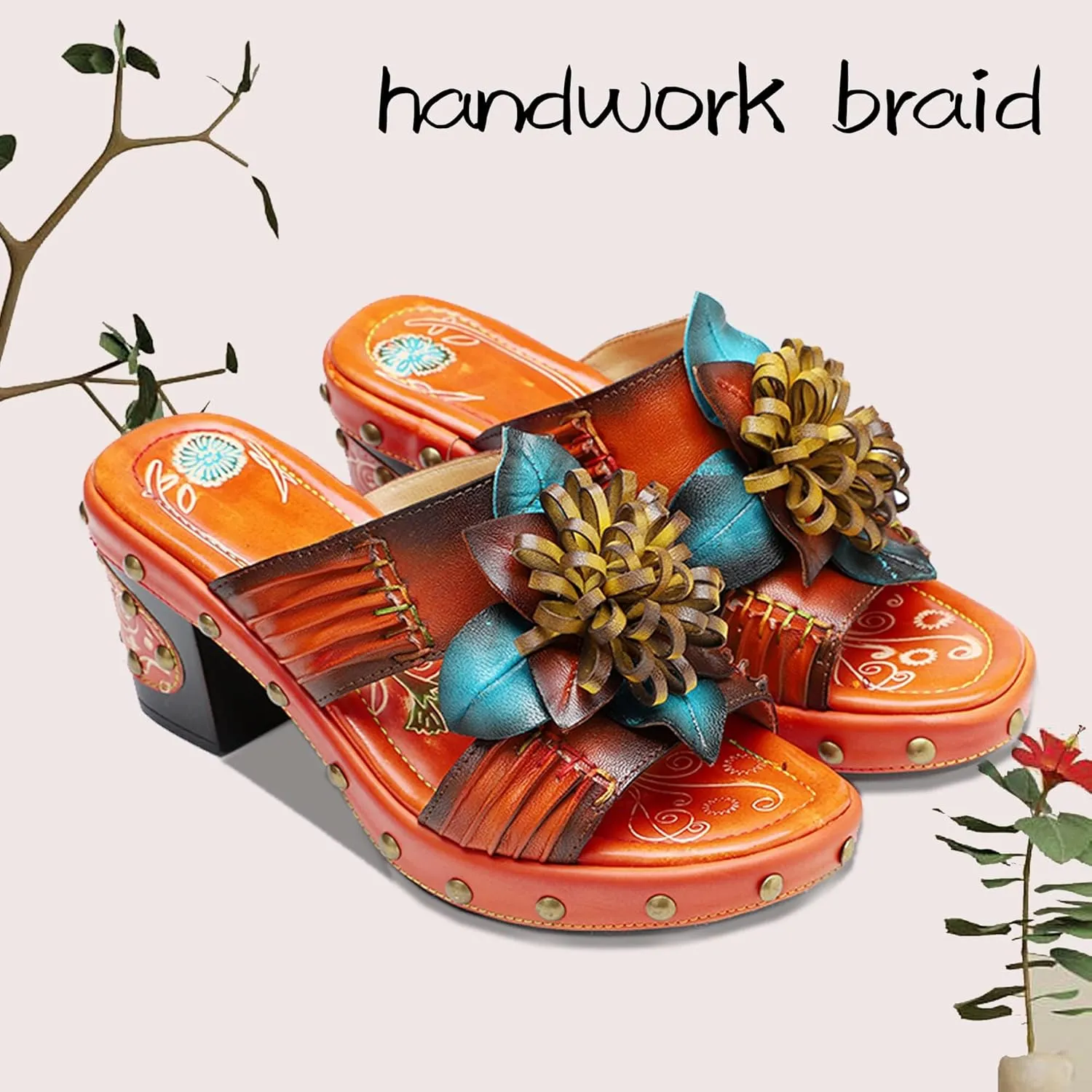 Riutiru Women's Handmade Vintage Ethnic Style Lambskin Sandals and Slippers - Fashion and lightweight Suitable for Any Occasion