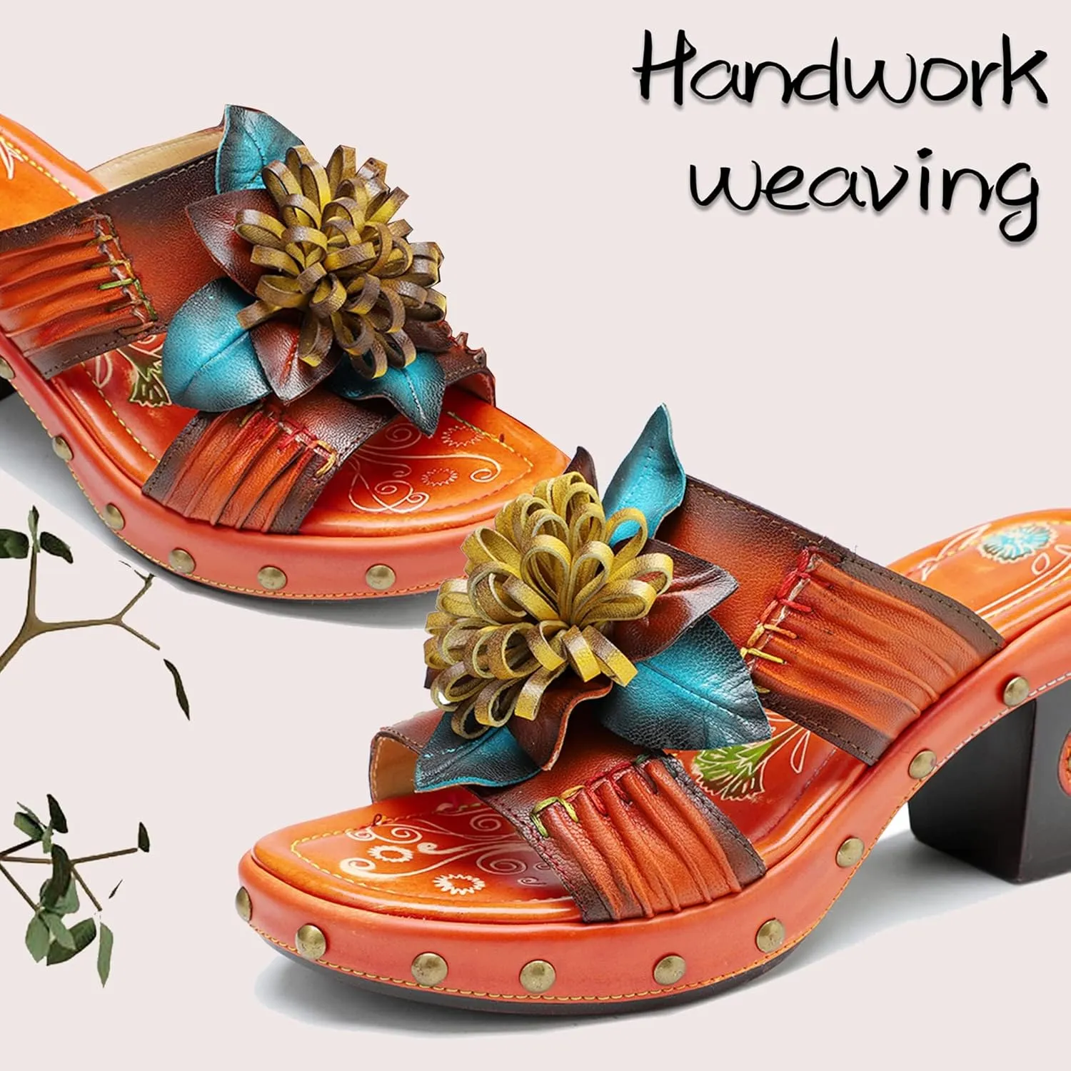 Riutiru Women's Handmade Vintage Ethnic Style Lambskin Sandals and Slippers - Fashion and lightweight Suitable for Any Occasion