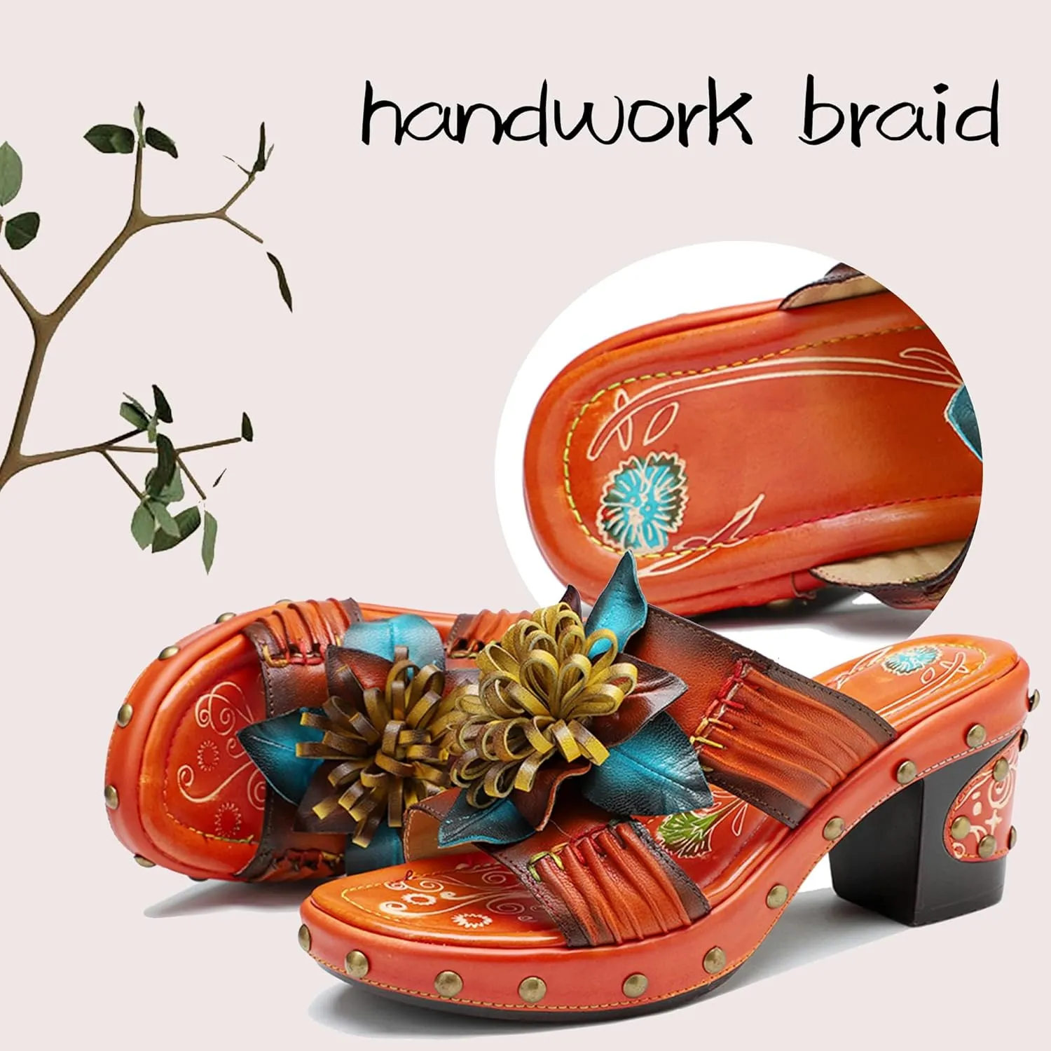 Riutiru Women's Handmade Vintage Ethnic Style Lambskin Sandals and Slippers - Fashion and lightweight Suitable for Any Occasion