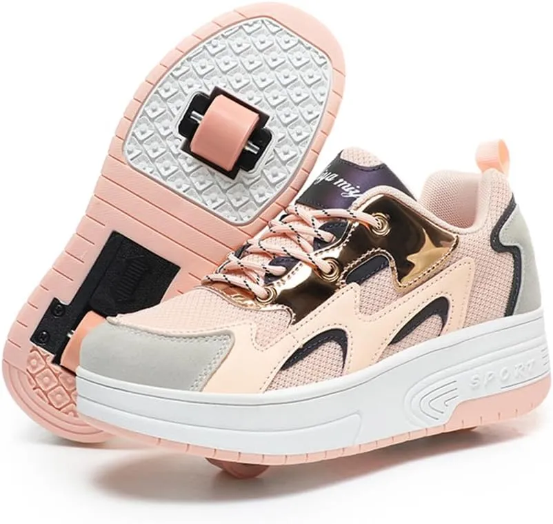 Roller Shoes Boys Girls Roller Skates Comfortable Sneakers with Wheels for Kids Women Wheeled Footwear Retractable Breatheable Shoes Beginner Exercise Skates Birthday Gifts Christmas