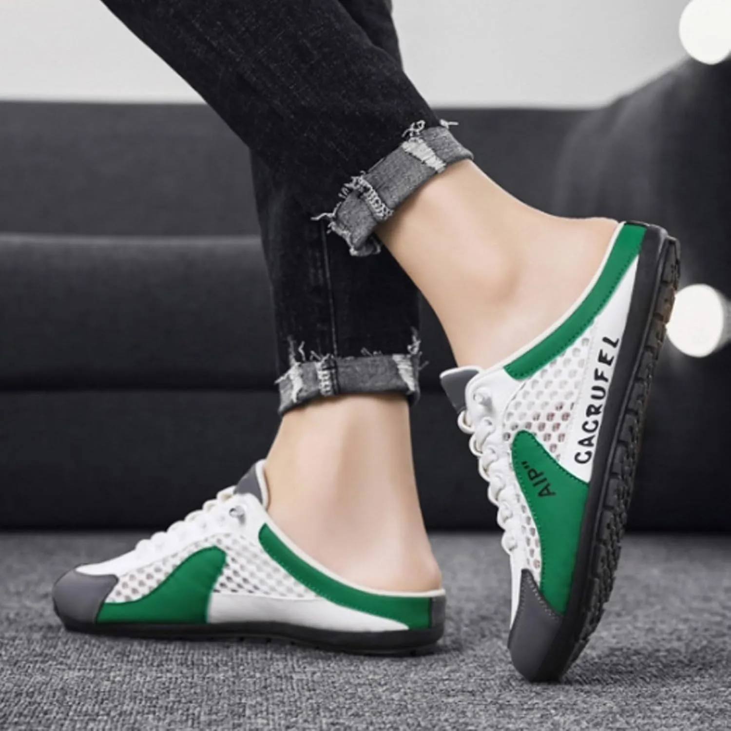 Roorsily Men's Half Cap Toe Mesh Slippers Comfortable Breathable Lazy Slip On Slippers Fashionable Outdoor Slippers