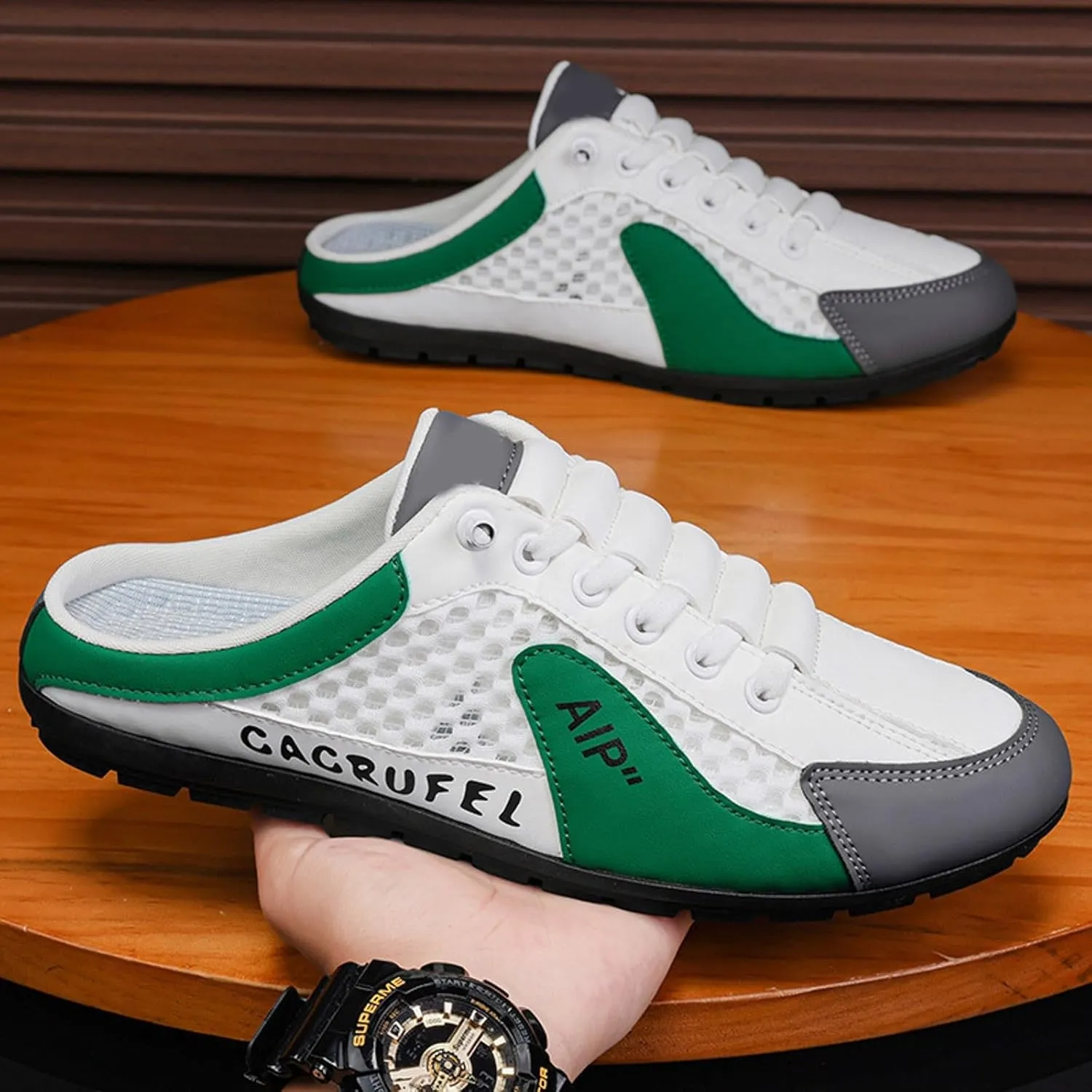 Roorsily Men's Half Cap Toe Mesh Slippers Comfortable Breathable Lazy Slip On Slippers Fashionable Outdoor Slippers