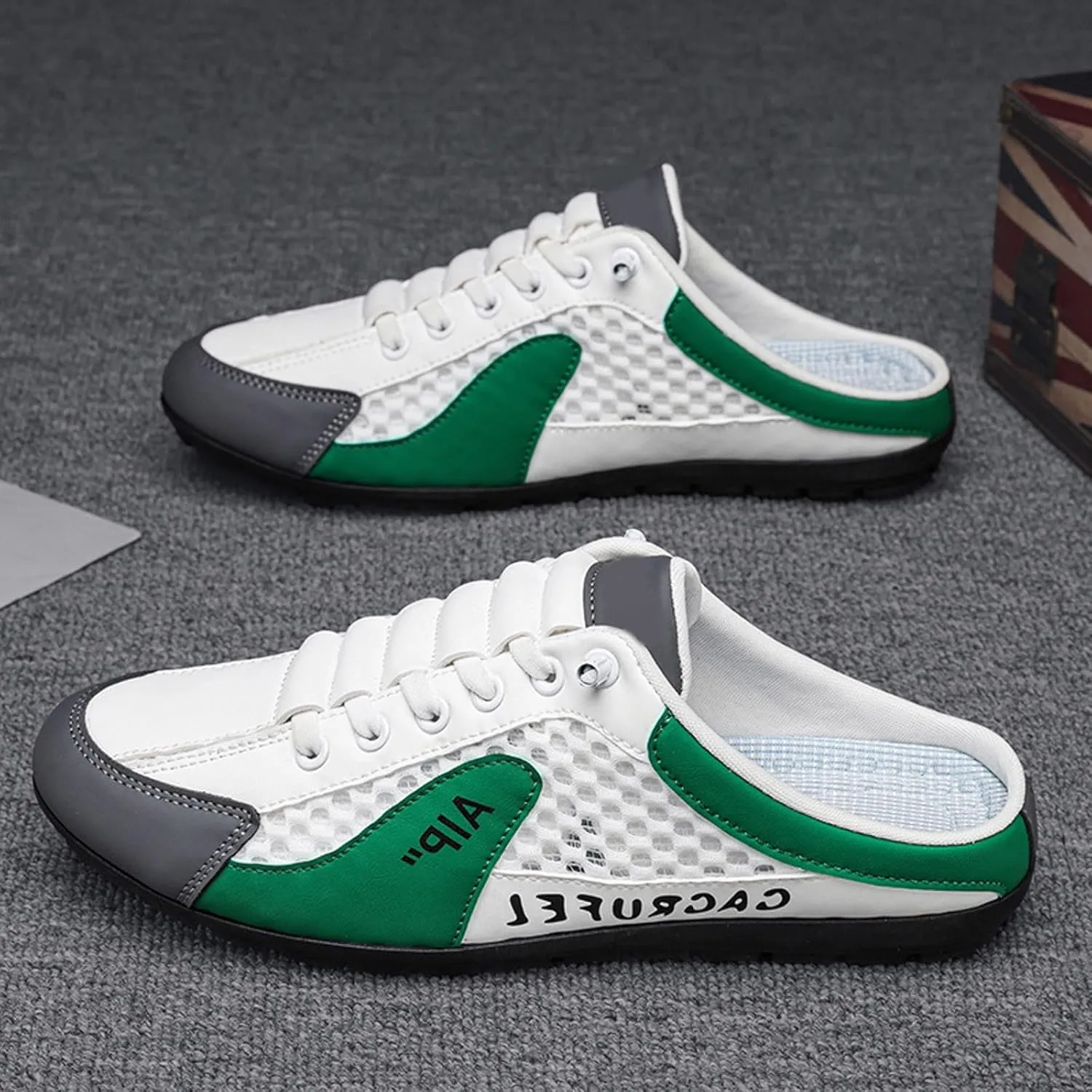 Roorsily Men's Half Cap Toe Mesh Slippers Comfortable Breathable Lazy Slip On Slippers Fashionable Outdoor Slippers