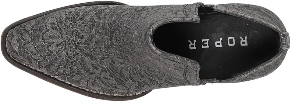 ROPER Womens Ava Lace Snip Toe Casual Boots Ankle Low Heel 1-2" - Black