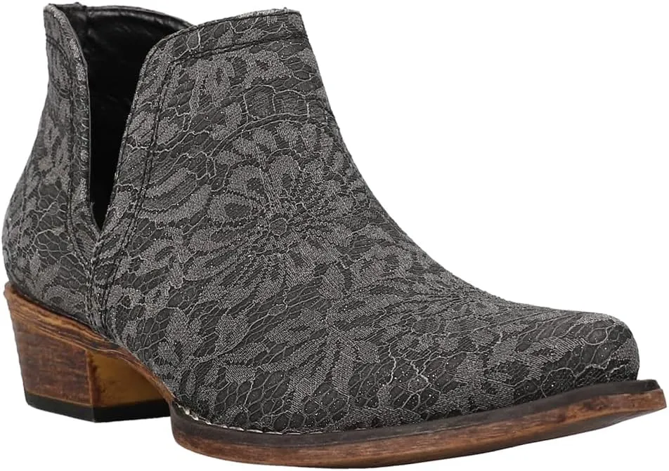 ROPER Womens Ava Lace Snip Toe Casual Boots Ankle Low Heel 1-2" - Black