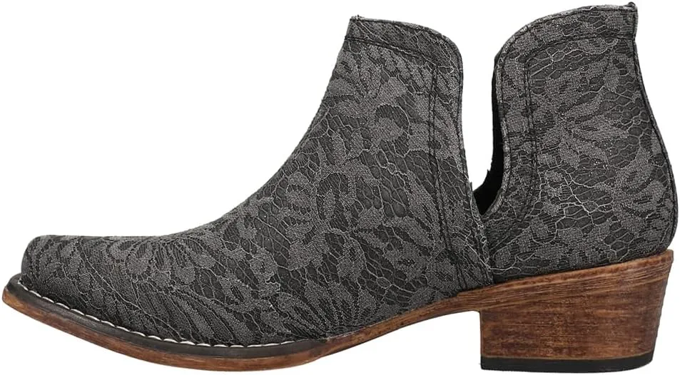 ROPER Womens Ava Lace Snip Toe Casual Boots Ankle Low Heel 1-2" - Black
