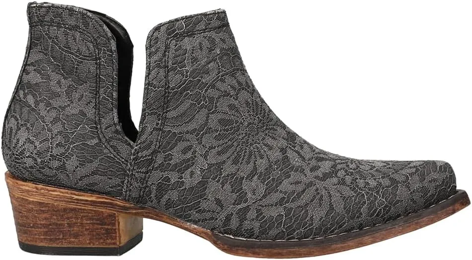 ROPER Womens Ava Lace Snip Toe Casual Boots Ankle Low Heel 1-2" - Black