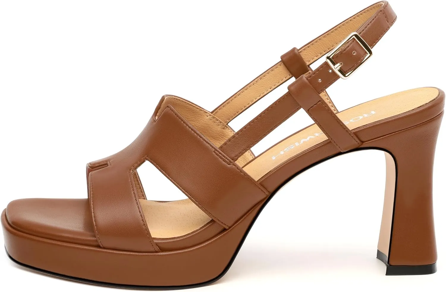 ROSERWISH Womens Platform Heeled Sandals, Open Square Toe Chunky Heels, Strappy Sandals for Women, Leather Insole Dress Shoes for Prom Weeding Bride Party 3.5"