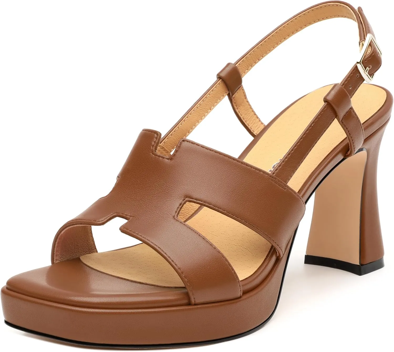 ROSERWISH Womens Platform Heeled Sandals, Open Square Toe Chunky Heels, Strappy Sandals for Women, Leather Insole Dress Shoes for Prom Weeding Bride Party 3.5"
