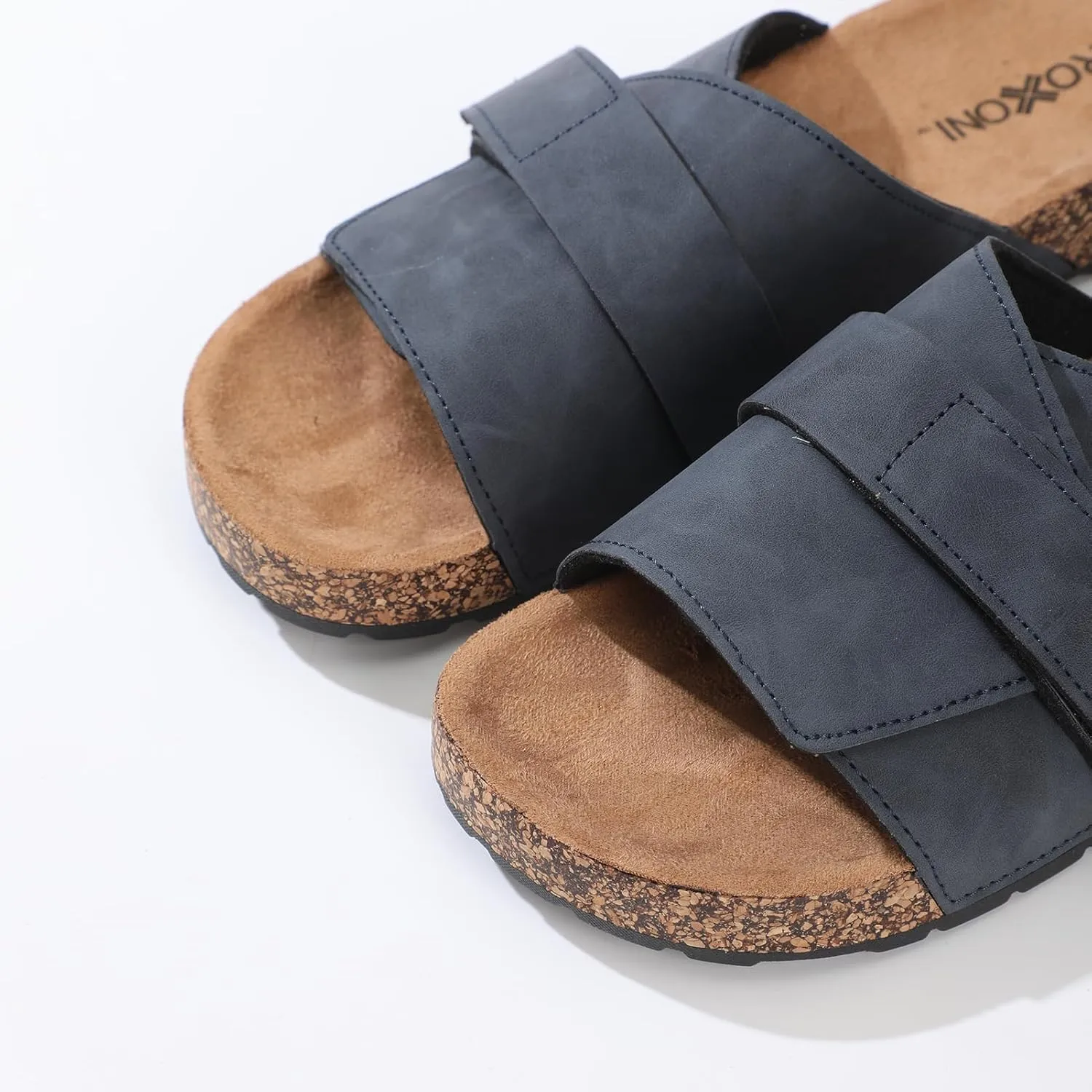 Roxoni Men's Dual Velco Straps Suede Covered Moulded Faux Cork Midsole Eva Rubber Sole