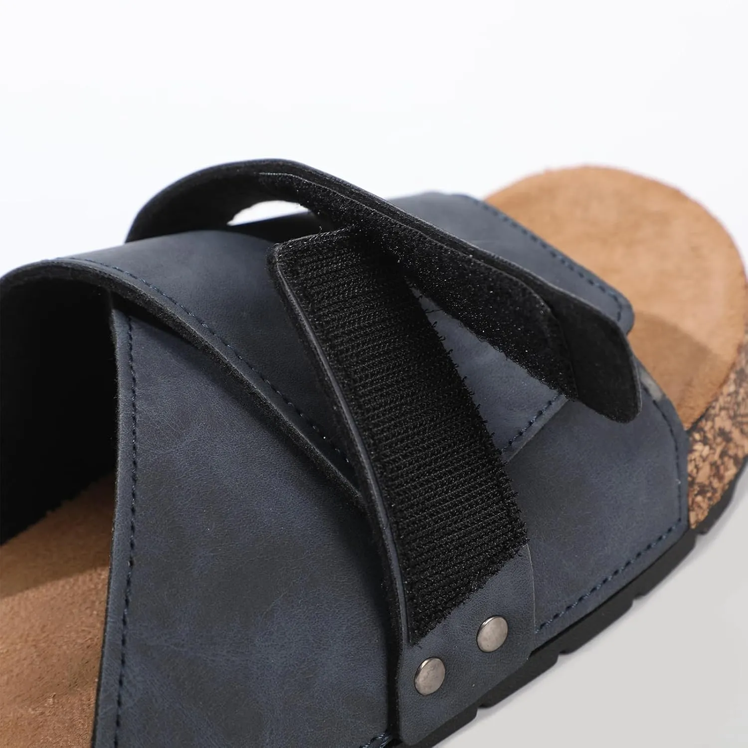 Roxoni Men's Dual Velco Straps Suede Covered Moulded Faux Cork Midsole Eva Rubber Sole