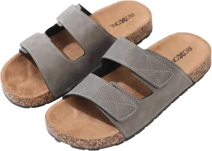 Roxoni Men's Dual Velco Straps Suede Covered Moulded Faux Cork Midsole Eva Rubber Sole