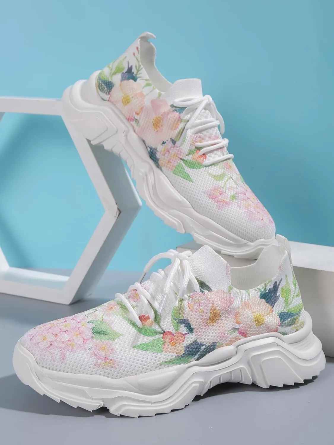 RZDYSQ Floral Print Lace-up Breathable Orthopedic Sneakers, Women's Mesh Breathable Orthopedic Sneakers